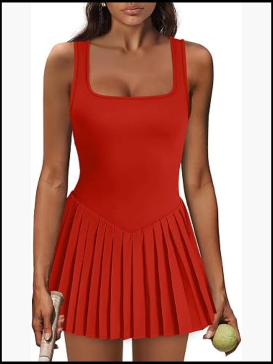 Dresses & Skirts - A-Line Tennis Dress with Built-in Shorts Pockets Sleeveless Pleated High Waist